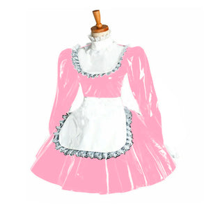 Wetlook PVC Lolita Maid Costume Women Mini Dress With Puff Long Sleeve Lace Apron Cosplay Multi-color Dress Party Stage Clubwear 7XL
