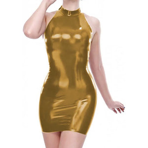 Wetlook PVC Sleeveless Sheath Mini Dress Faux Latex Bodycon Night Dress Party Clubwear Streetwear S-7XL Multi-Color