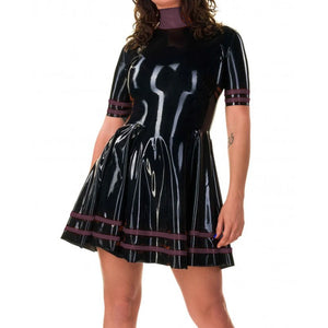 Women's Multicolor PVC Faux Latex Mini A-line Dress with Turtleneck and Full Sleeves for Parties and Clubs