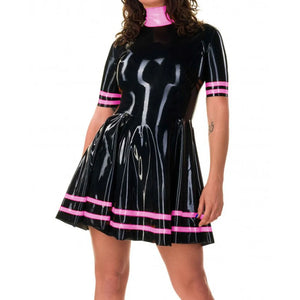 Women's Multicolor PVC Faux Latex Mini A-line Dress with Turtleneck and Full Sleeves for Parties and Clubs