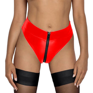 Glossy Wetlook Zipper Open Crotch Leather Shorts Crotchless Underwear Latex High Waist Mini Hot Pants Multicolor