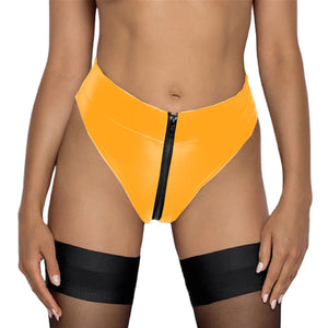 Glossy Wetlook Zipper Open Crotch Leather Shorts Crotchless Underwear Latex High Waist Mini Hot Pants Multicolor