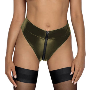 Glossy Wetlook Zipper Open Crotch Leather Shorts Crotchless Underwear Latex High Waist Mini Hot Pants Multicolor