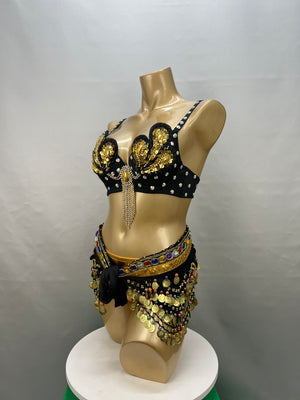 Samba Belly Dance Costume Hand Beaded  Bra and Hip Scarf Belt 2PCS/SET BB010+HS902