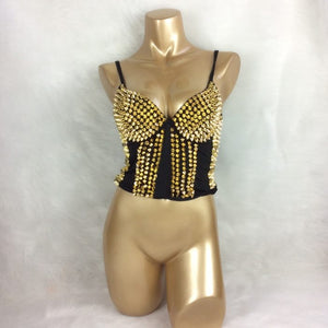 New Women'S Sexy Party Bra Spike Rivet Metallic Punk Style Studded Bras Rave Bra Wear Nightclub Costumes Bras Clubwear bra3005