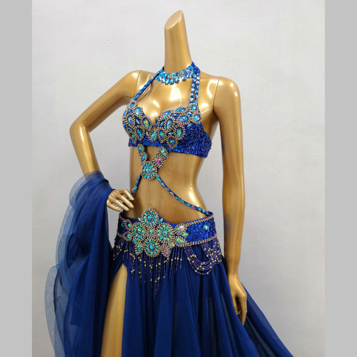 Top quality New women belly dance costume set showgirl belly dancing clothes EDC halloween bellydance bra&belt&skirt 4pcs suit TF1732 + SK1905