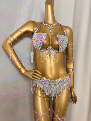 New Style Sexy Handmade Samba Carnival Wire Bra,Belt With Stones,Diamond Chains For EDC Costumes