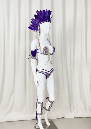 Samba Carnival Handmade Wire Bra And Bottom With Feather Headpiece And Arm,Leg Piece For Halloween Festival