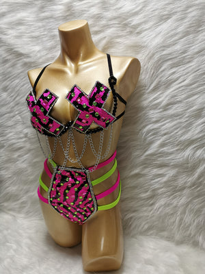 Samba Carnival Wire Bra And Panty Sequins And Stones Handmade 2 piece CB031