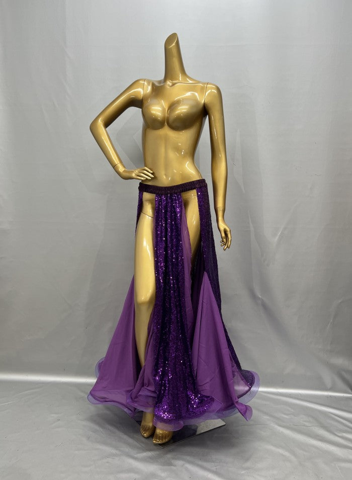 New Design Sequin Bellydancing Slit Long Skirts Sexy Belly Dance Dress Women Costume Training Dress Stage Performance Clothes