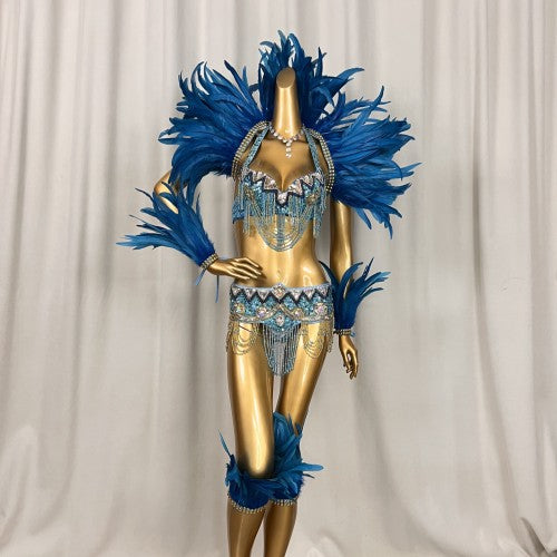 hot selling Sexy Samba Rio Carnival Costume new belly dance costume with Turquoise Feather Head piece C201152