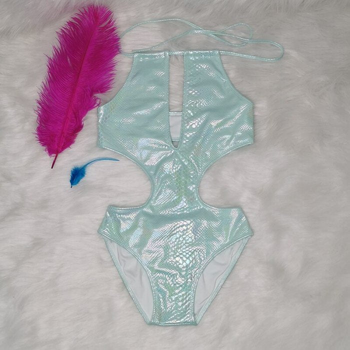 Newest Hot Women Glitter Laser Swimsuit One Piece Shiny Bikini Set Sexy Girl Summer Holiday Swimwear Beachwear Bathing Suit