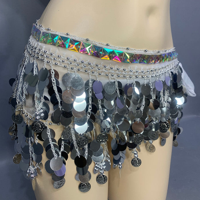 Women's Beaded Crystal Silver Belly Dance Costume Wear Bra+Panty+Hip Scarf 3pc Set Sexy Bellydancing Suit Bellydance Clothes N21011