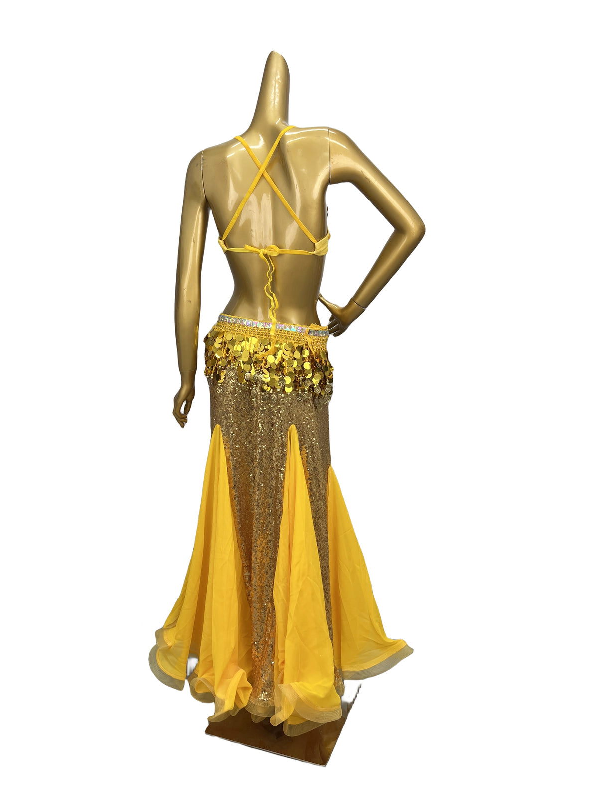Party Club Samba Bra Belt and Panty With Skirt Gold Color Rave Costumes C030+SK1911
