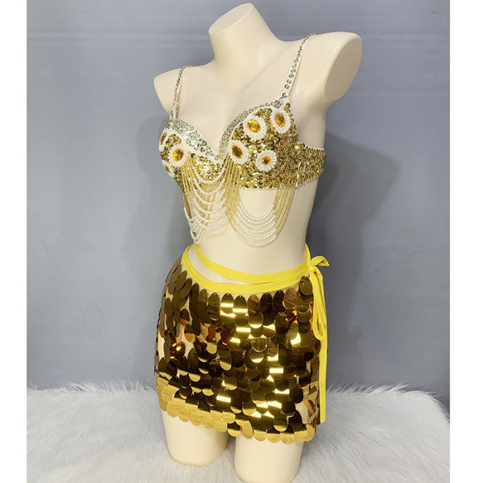 Oriental Belly Dance Costumes Sequin Tassel Belly Dancing Bra Hip Wrap Panty 3pcs Set Stage Professional Outfits Carnival Suit N21015