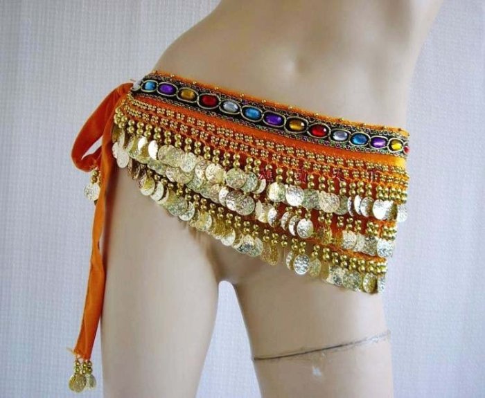 5pcs mix colors Belly dance Hip Scarf 338 coins gold/silver Coin Belt Wraps HS1015-2