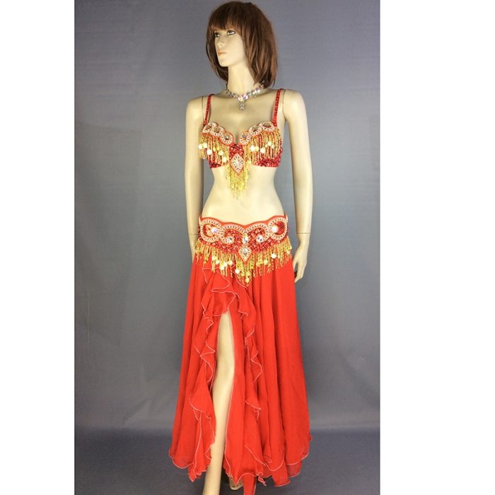 Handmade beaded belly dance costume wear Bar+Belt+skirt 3piece / set 2 color ladies belly dance costumes set women dancing wear TF1603
