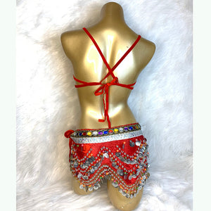 Samba Carnival Wire Bra & Belt Set Hand Made 4 Piece Belly dancing WIRE BRA + BELLY DANCE HIP scarves 320 piece coins