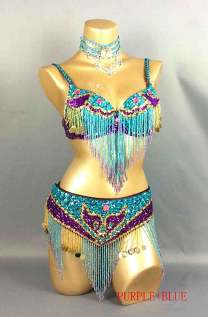 Hot selling belly dance New-Style Sexy handmade beaded 2 piece costumes 5 COLOR TF1401