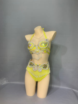 Party Club Samba Costumes Bra Belt and Pants Yellow Color Rave Costumes BP032