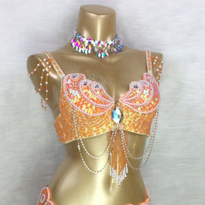 Sexy Women Beaded Sequins Belly Dance Costumes Bra Professional Belly Dancer Outfits Stage & Dance Carnival Tops BRA In USA Size  Bra2152