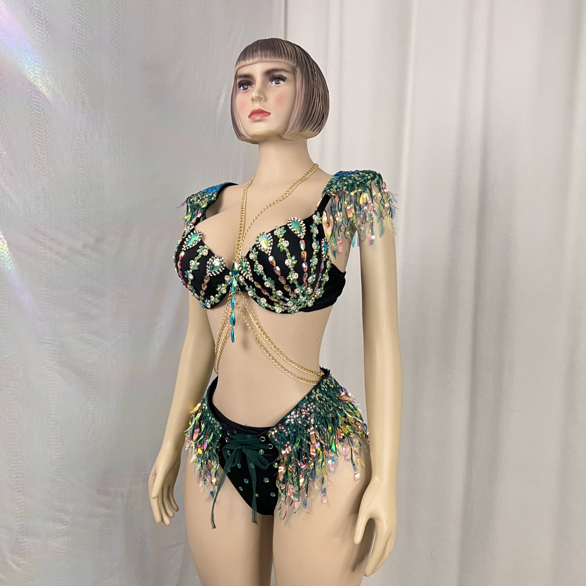 New Style Samba Carnival  Halloween Handmade Costumes Bra Belt And Panty 3 Piece For Performance C059