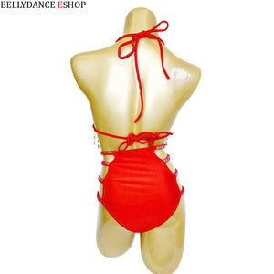 Samba Carnival Bikini And Panty Rainbow Stone Red color Handmade 2 piece BP037