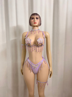 New Handmade Top Quality Samba Rio Carnival Wire Bra+Panty With Stone Sexy Belly Dancing Costume