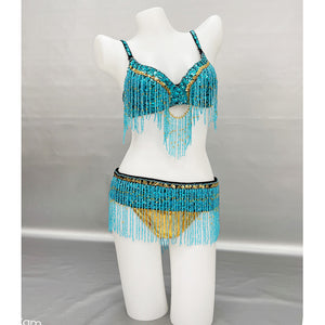 New Stage & Dance Wear Performance Women Sequin Beaded Bra Belt Bellydance Suit 3pc Professional Outfit Belly Dance Costume Set  TF2561