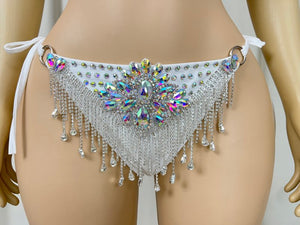 New style Samba Carnival Handmade Wire Bra And Panty With Stones,Diamond Chain Sexy Costumes For EDC Outfits Silver Color