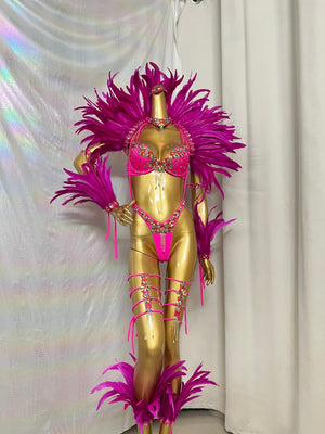 New Handmade Samba Carnival  Bra And Panty With Feather Set Stones Decorate For EDC Festival Rave Carnival