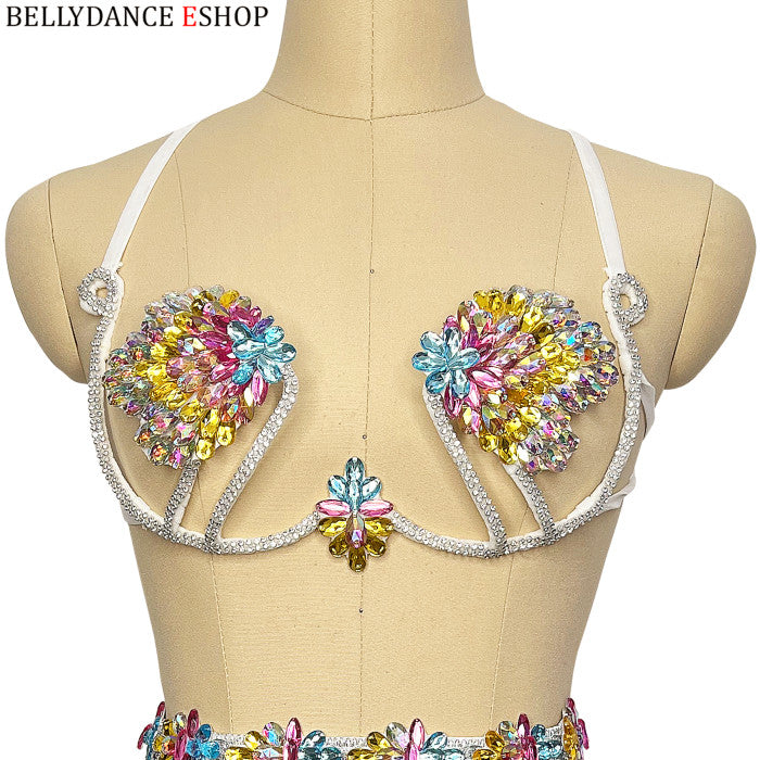 High Quality Sexy Samba Carnival Bra for Womens Rainbow Red Stone Belly dancing WIRE BRA
