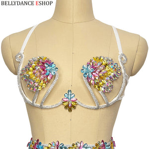 High Quality Sexy Samba Carnival Bra for Womens Rainbow Red Stone Belly dancing WIRE BRA