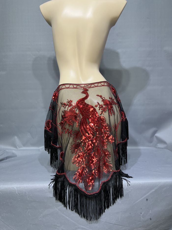 New Lady Women Beaded Sequin Belly Dance Hip Scarf Embroidery Flapper Shawl Scarf Evening Wedding Cape Sheer Party Fringed Wrap SC001