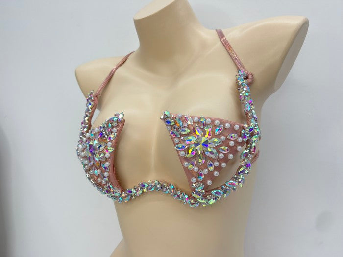 New Style Samba Carnival Rave Festival Party Wire Bra Rainbow Stone For EDC Festival