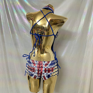 Sexy Women Beads Bodysuit Sequins Swimsuit Rave Dancer One-piece Outfit Flag Of United States And United Kingdom Costumes