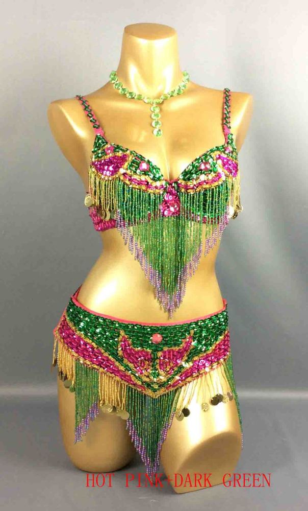 Hot selling belly dance New-Style Sexy handmade beaded 2 piece costumes 5 COLOR TF1401