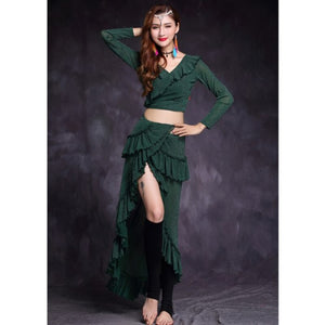 New belly dance costume Crop. Top+Long Skirt 2pc/set Suit for womens Performance suit Belly dance wear Training Clothing HY1157