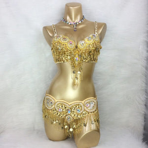 Hot design handmade beaded belly dance costume wear Bar+Belt 3piece/ set ,5 color ladies belly dance costumes women dancing wear TF1601