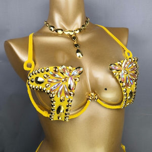 New Shining Fashion Belly dance costume Women Sexy Samba Carnival set Golden Wire Bra&Pants Samba Suit performance wear C024-1