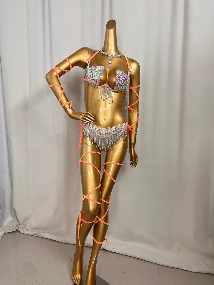 New Style Sexy Handmade Samba Carnival Wire Bra,Belt With Stones,Diamond Chains For EDC Costumes