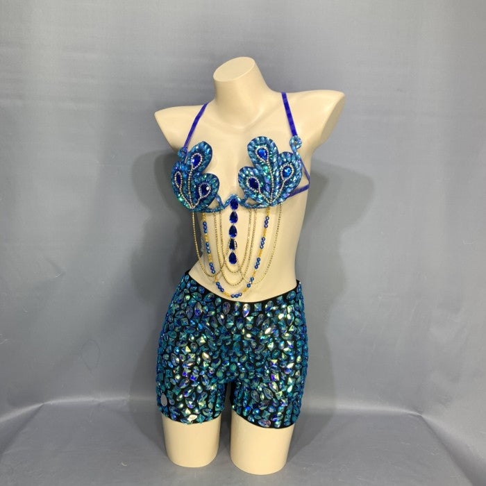 Samba Carnival Bra High Waist Pants Pink Color Stone Hand Made 2 Piece Set dance party wear BP008