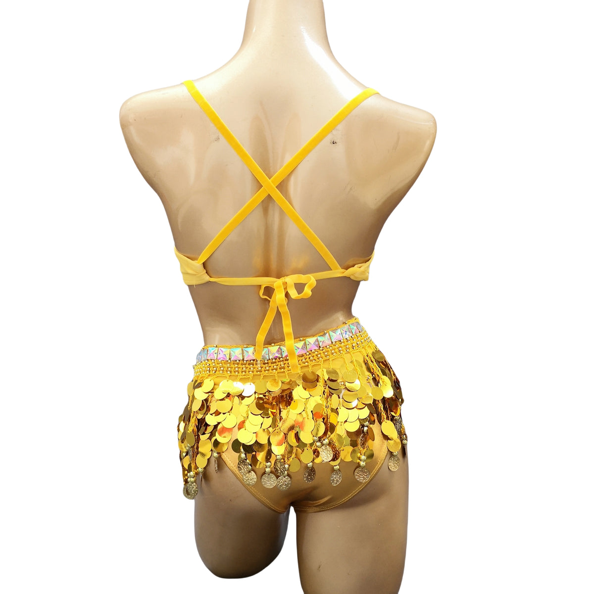 Party Club Samba Bra Belt and Panty Gold Color Rave Costumes C030