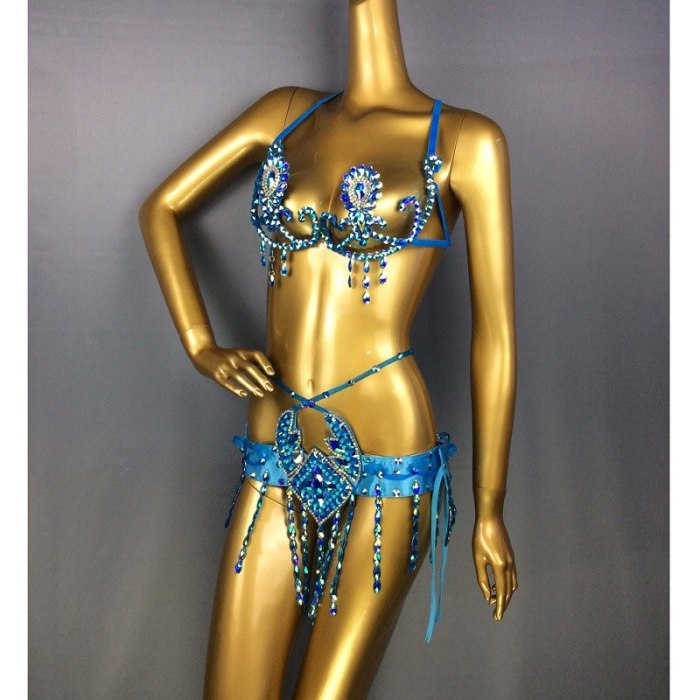 Samba Carnival Wire Bra & Belt 2pcs/Set Rainbow stones  CB003 4colors