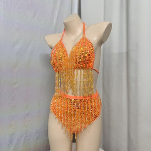 Samba Carnival Bikini And Panty Beads And Stone 2 color Handmade 2 piece BP042 For EDC Festival