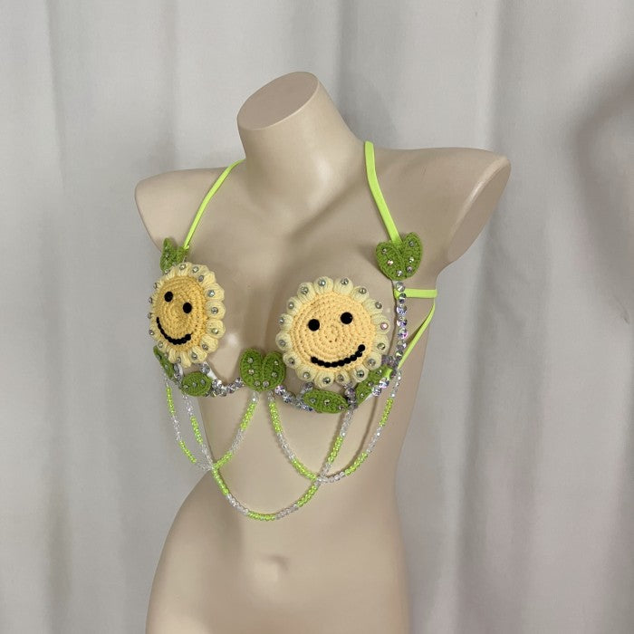 New Samba Carnival Handmade Wire Bra Smiling Sunflower Weaving Pattern For Party,EDC Carnival