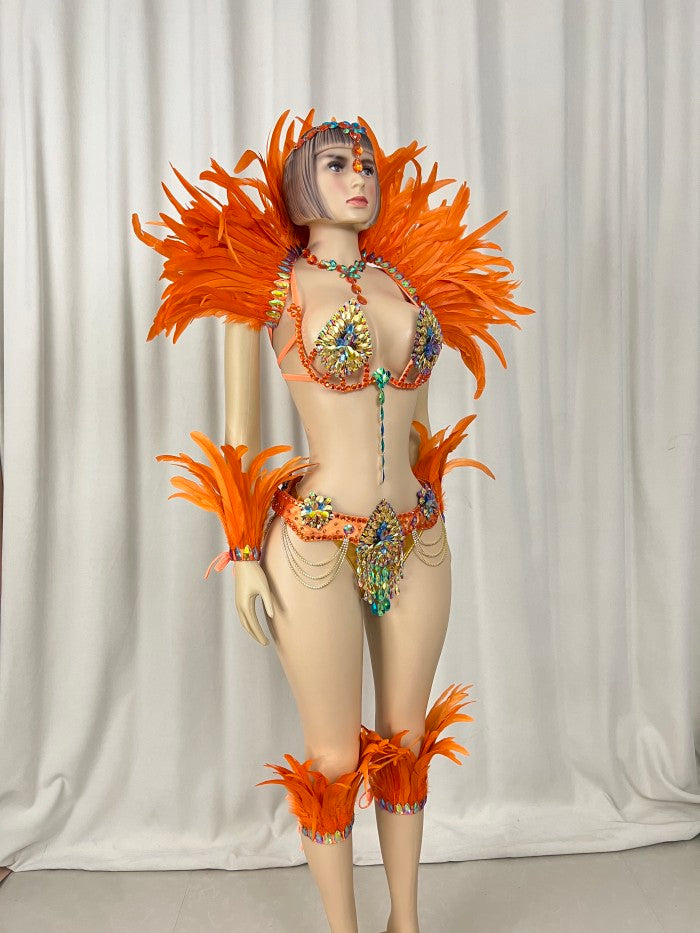 Samba Costumes Handmade Wire Bra And Belt With Feather Piece For Festival Costumes