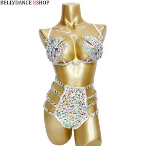 Samba Carnival Wire Bra And Panty Rainbow Stone Free Shipping Black and royal blue color BP036