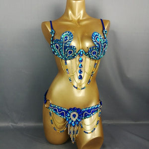 Samba Carnival Bra Belt Rainbow Stone C013-RYOAL BLUE & RED