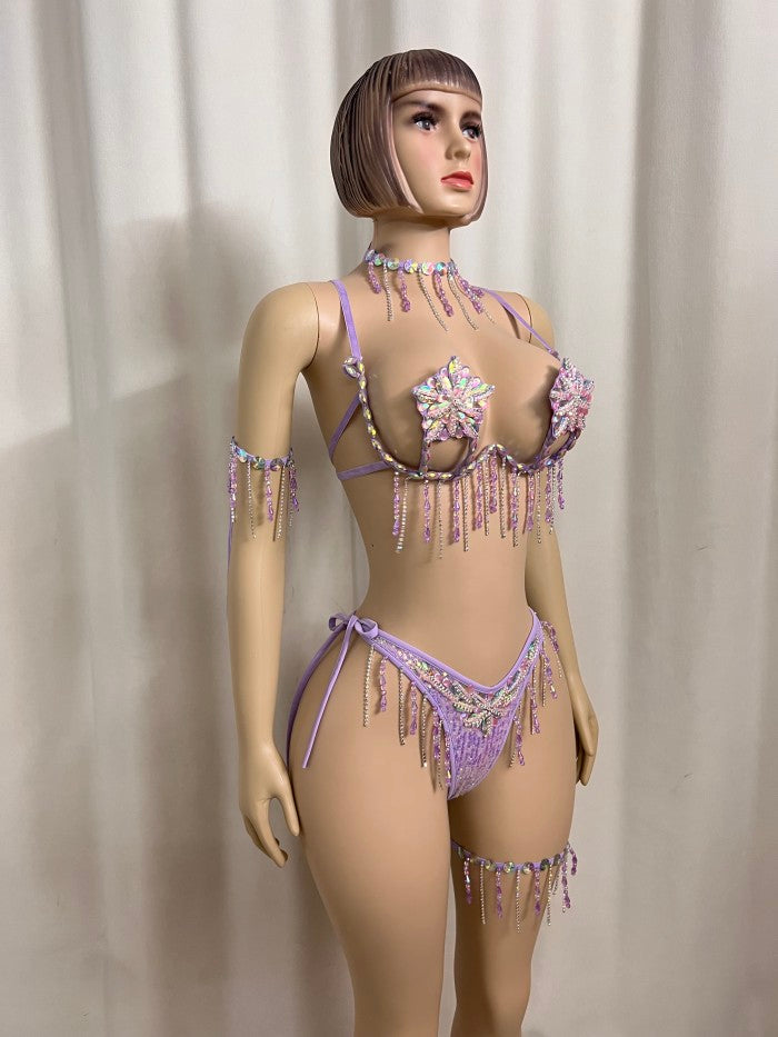 New Handmade Top Quality Samba Rio Carnival Wire Bra+Panty With Stone Sexy Belly Dancing Costume